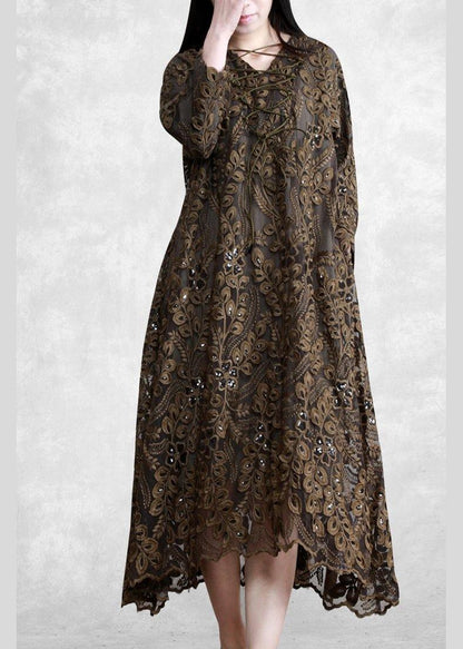 Embroidery Dress Lnspiration Chocolate Green Long Dresses