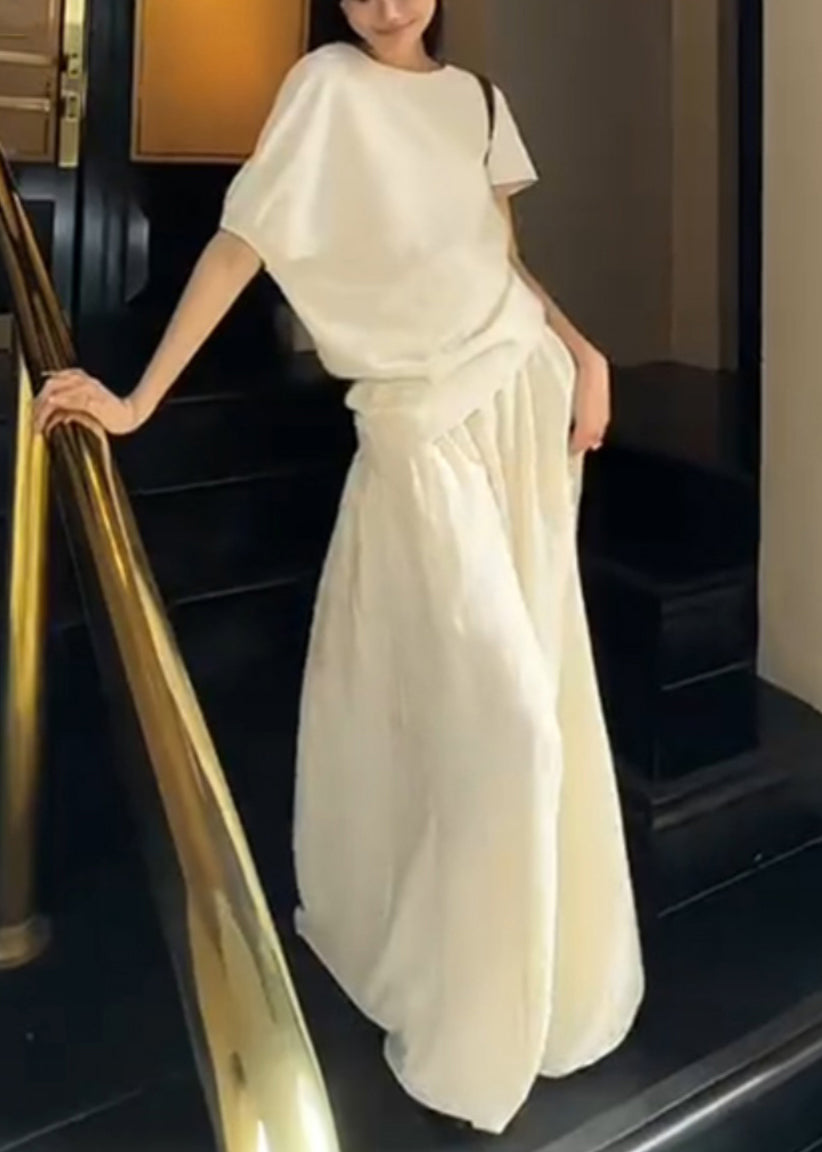 New White O Neck Tops and Skirts Cotton Two-piece Set Summer