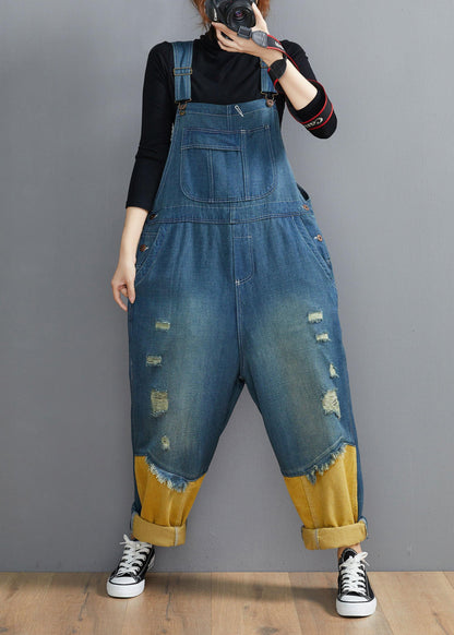 Style Denim Blue Pant Spring Hole Jumpsuit Pants