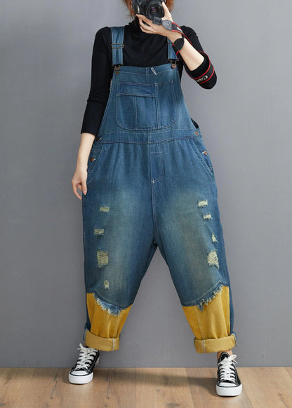 Style Denim Blue Pant Spring Hole Jumpsuit Pants