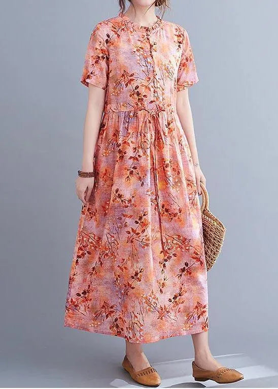 Organic Print Tie Waist Chiffon Ruffled Summer Maxi Dress
