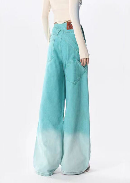 Original Design Lake Blue Pockets Denim Ripped Jeans Spring