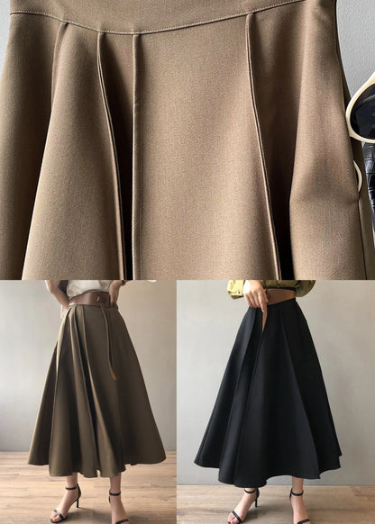 French Khaki High Waist Wrinkled Exra Large Hem Skirts Autumn