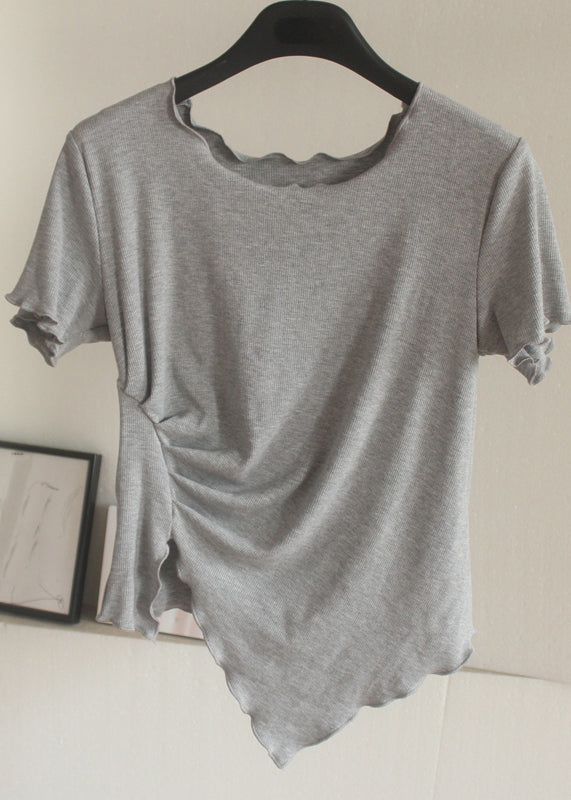 Grey Asymmetrical Wrinkled Short Sleeve
