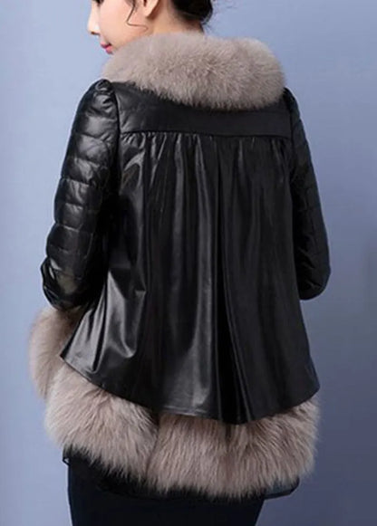 Red Fox Collar Patchwork Duck Down Down Sheepskin Coat Winter
