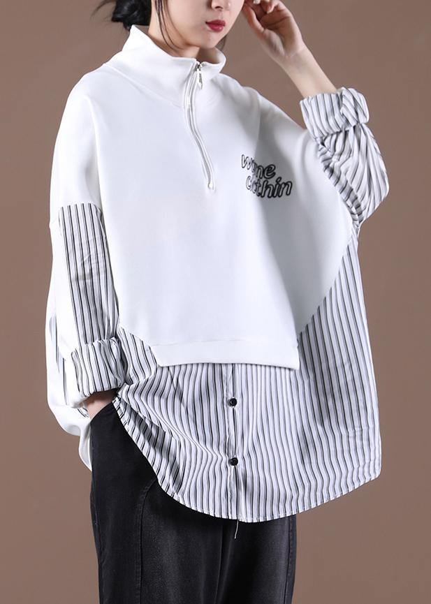 White Unique Zipper Stylish Spring Tops