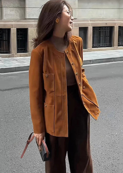 Caramel Metal Buttons Silm Fit Cotton Jacket Winter