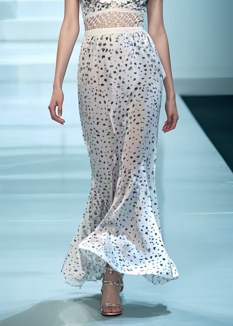 White Deep-v Patchwork Print Chiffon Party Dress Summer