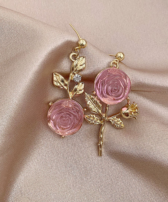 Diy Pink Overgild Acrylic Asymmeticar Drop Earrings