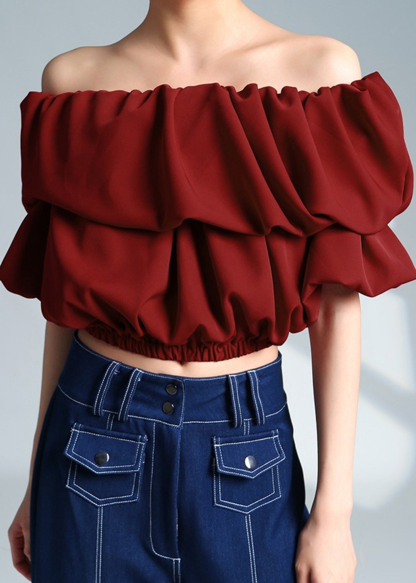 Slim Fit Red Slash Neck Cotton Top Summer
