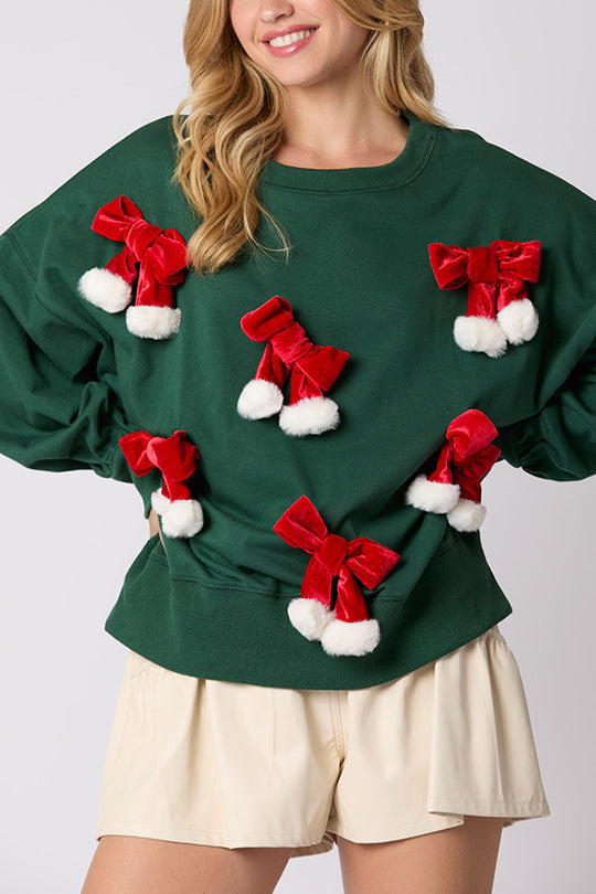 Christmas Bow Decorated Casual Long-Sleeve Sweatshirt