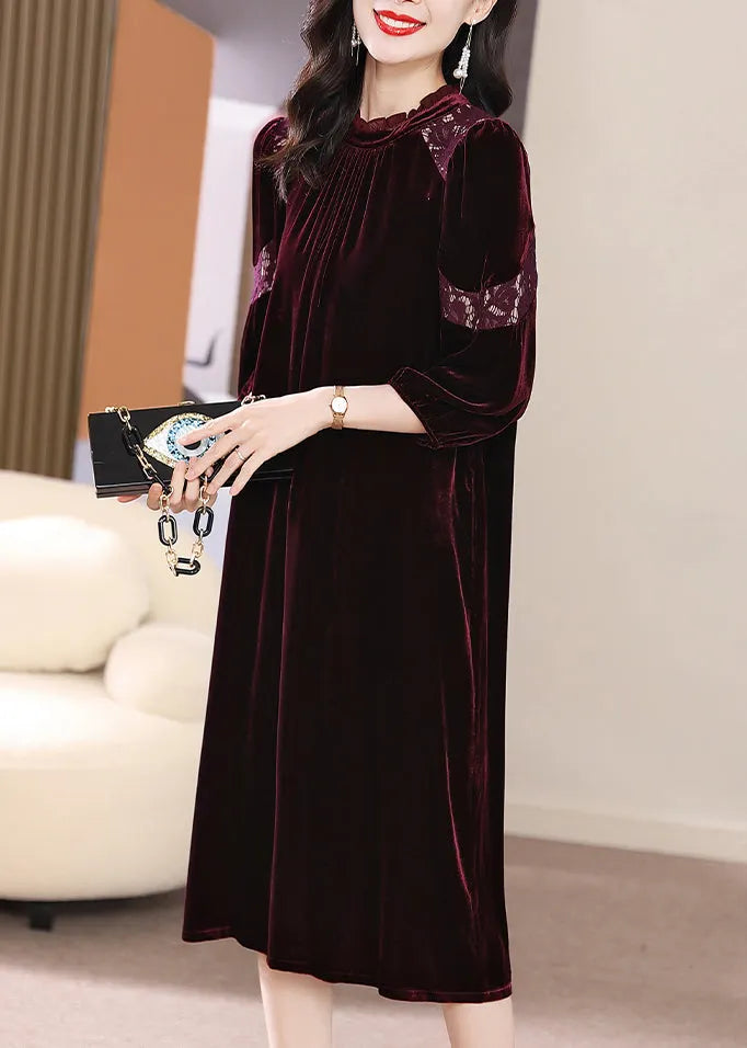 Rose Hollow Out Lace Patchwork Silk Velour Dress Bracelet Sleeve
