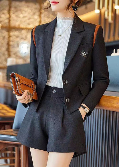 Fitted Black Silm Fit Cotton Two Piece Set Clothing Spring