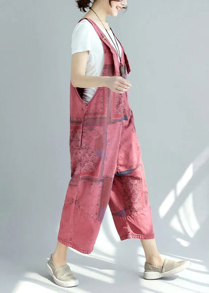 Loose Mulberry Pockets Print Jumpsuit Spring