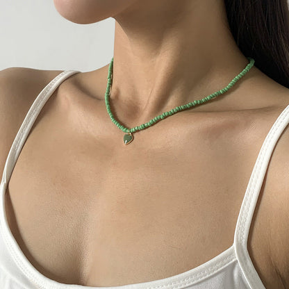 Nectarine Heart Simple Bead Handmade Necklace Geometric Stacked Beaded Necklace