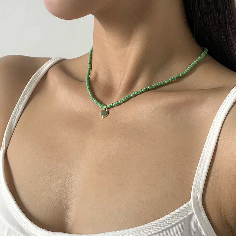 Nectarine Heart Simple Bead Handmade Necklace Geometric Stacked Beaded Necklace