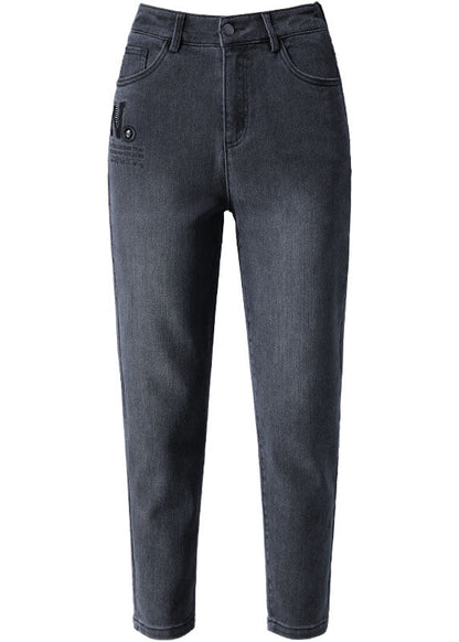 Slim Fit Black High Waist Zip Up Pockets Wrap Cotton Denim Pants Summer