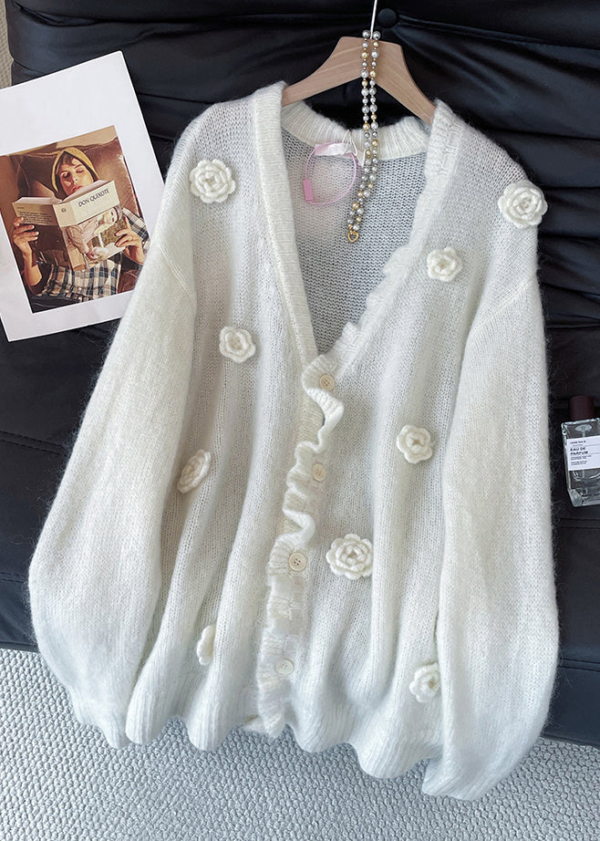 Loose Apricot V Neck Button Knit Cardigan Fall