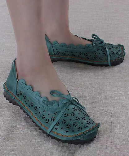 Original Flat Sandals Purple Cowhide Leather Hollow Out