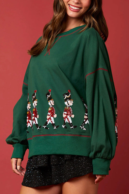 Christmas Soldier Sequin Long-Sleeve Casual Sweatshirt