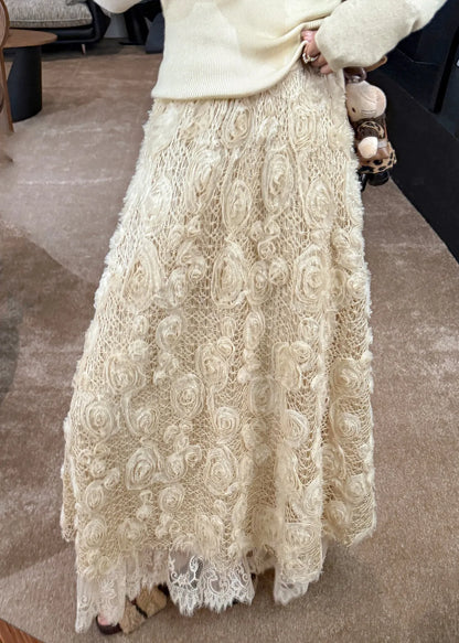 Light Yellow Elastic Waist a Line Skirt Spring