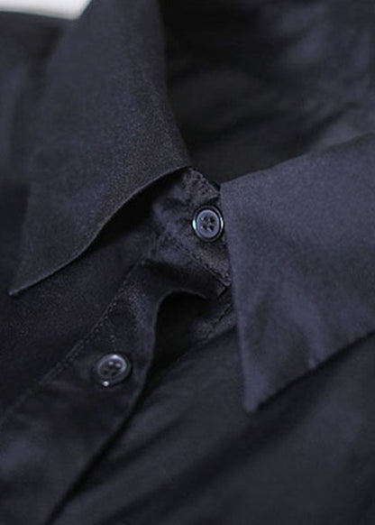 Black Asymmetrical Design Button Silk Shirts and Shorts Two Piece Suit Set Summer