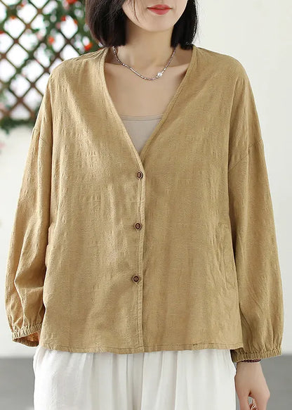 Green V Neck Button Coat Long Sleeve