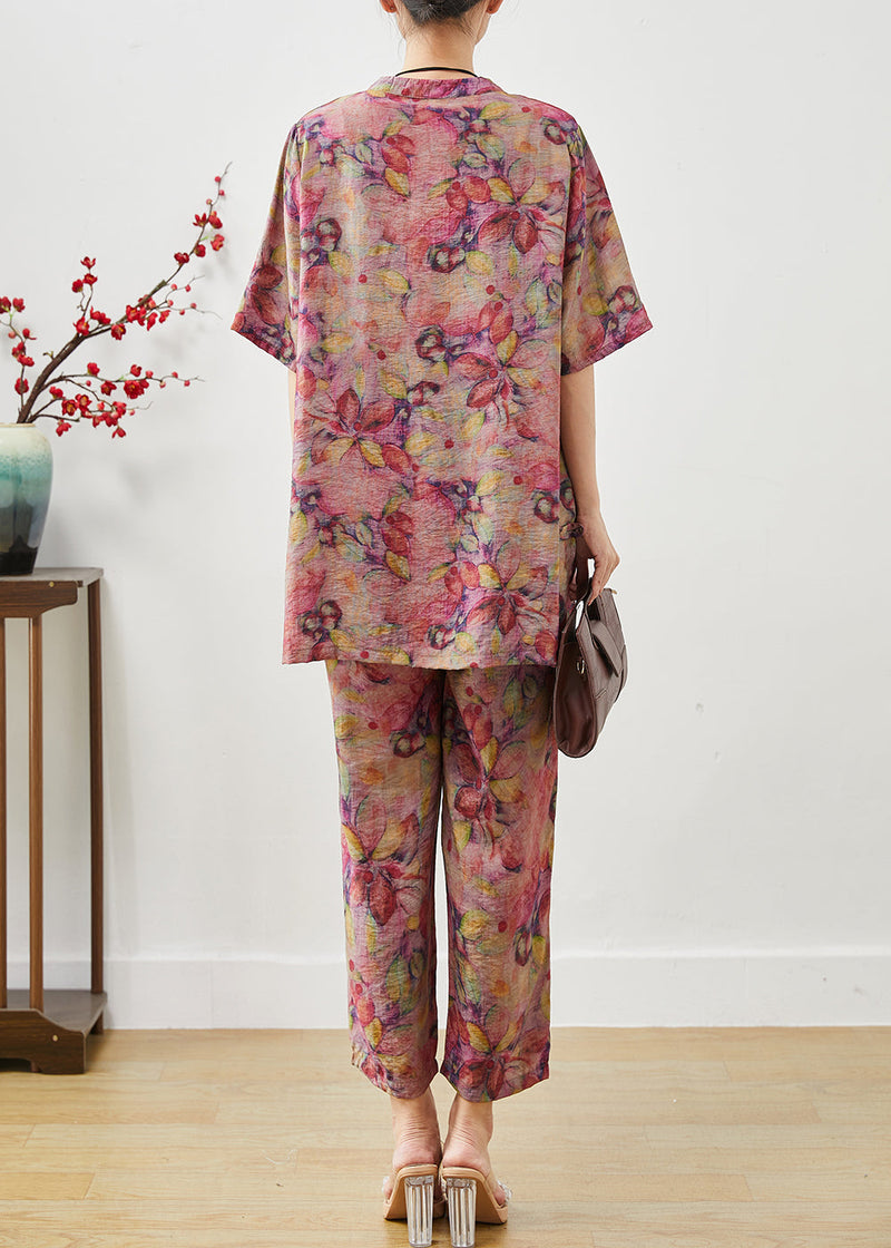 Purple Print Linen Oriental Sets 2 Pieces Summer