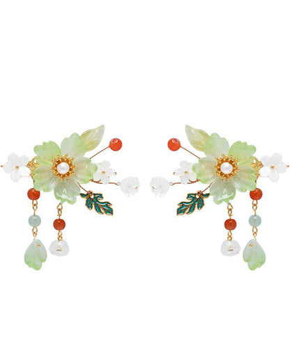 Emerald Green Alloy Pearl Colored Glaze Tassel Hairpin