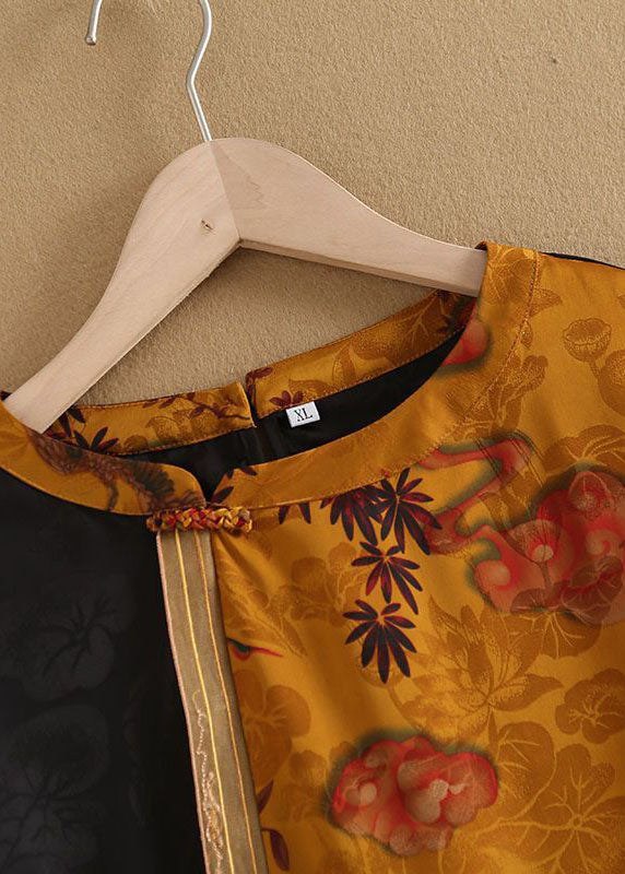 Yellow Asymmetrical Patchwork Fine Silk Top Bracelet Sleeve