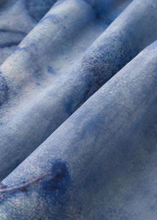 Blue Print Pockets Holiday Summer Linen Dress