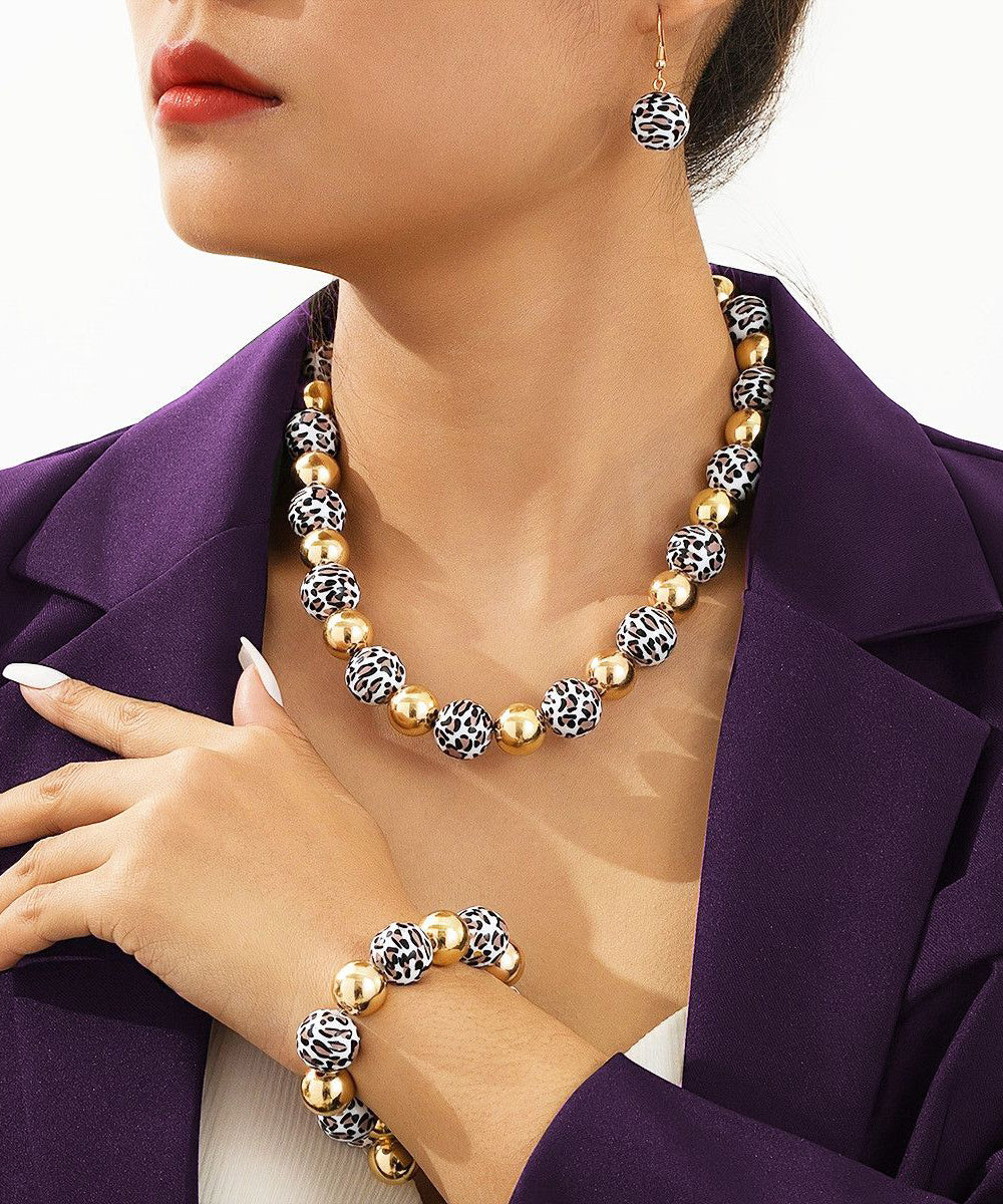 Retro Leopard Drop Earrings ,chain Bracelet and Pendant Necklace Three-piece Set