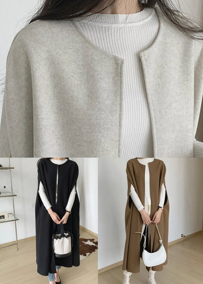 Beige Woolen Long Waistcoat O Neck Winter