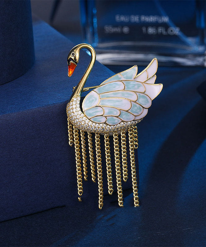 Gold Alloy Little Swan Tassel Brooches