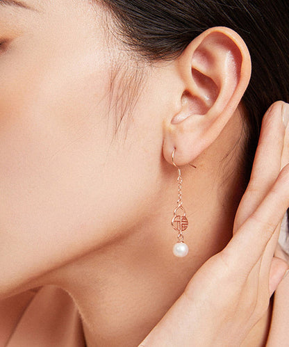 Rose Gold Sterling Silver Pearl Gourd Drop Earrings
