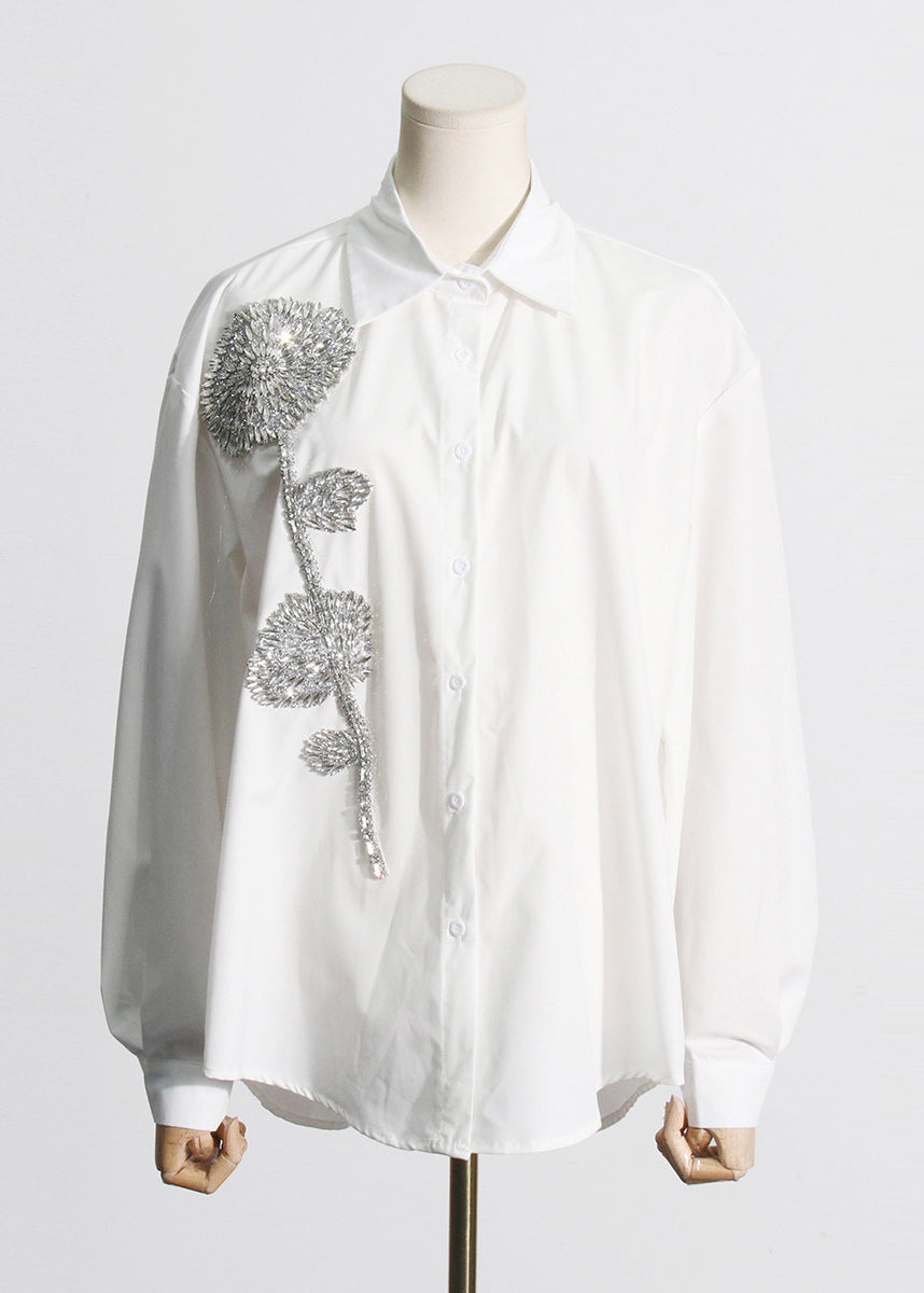 White Rhinestone Decorated Cotton Top Fall