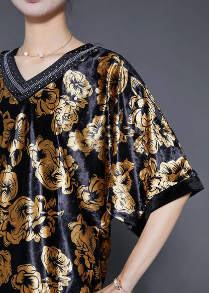 Diy Golden Oversized Zircon Silk Velour Two Pieces Set Summer