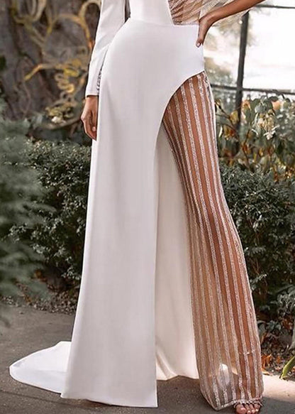 White Asymmetrical Striped Patchwork Maxi Dress Spring