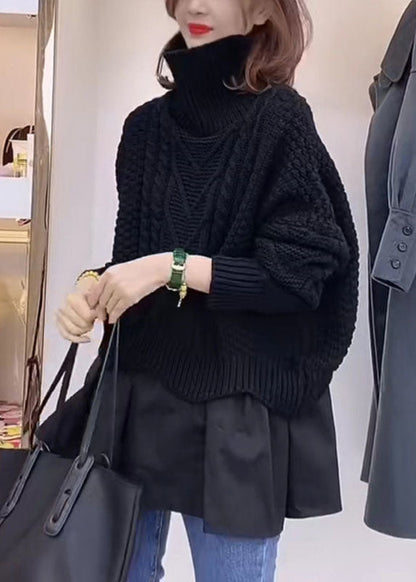 Black Turtle Neck Knit Sweater Tops Winter