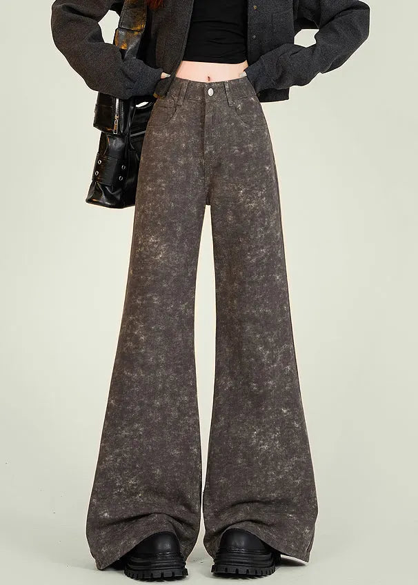 Italian Tie Dye Pockets High Waist Denim Flared Trousers Spring