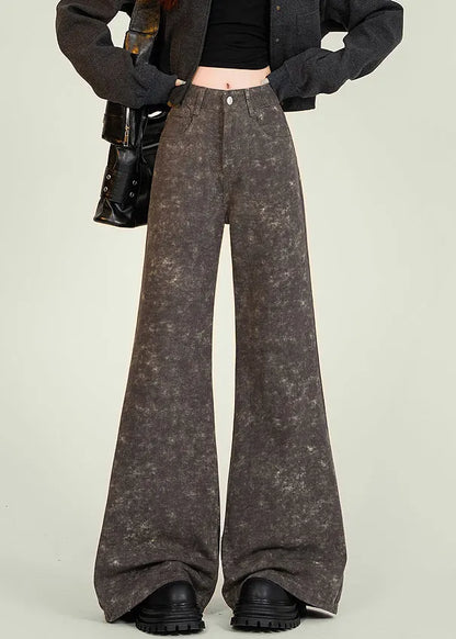 Italian Tie Dye Pockets High Waist Denim Flared Trousers Spring