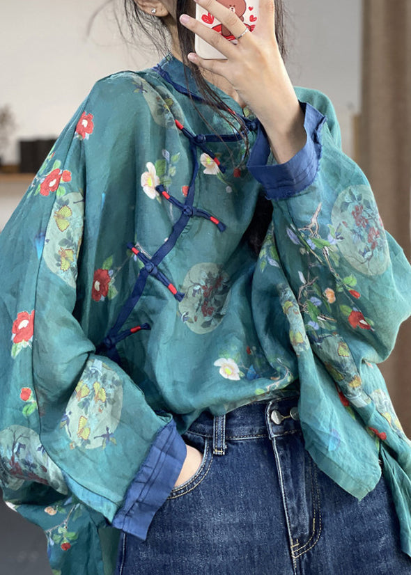 Loose Gray Text Button Print Patchwork Cotton Shirts Long Sleeve