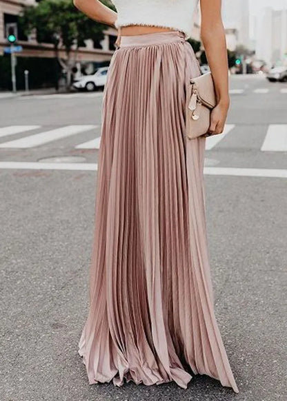 Pink High Waist Wrinkled Chiffon a Line Skirts Summer