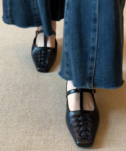 Black Chunky Sheepskin Splicing Slide Sandals