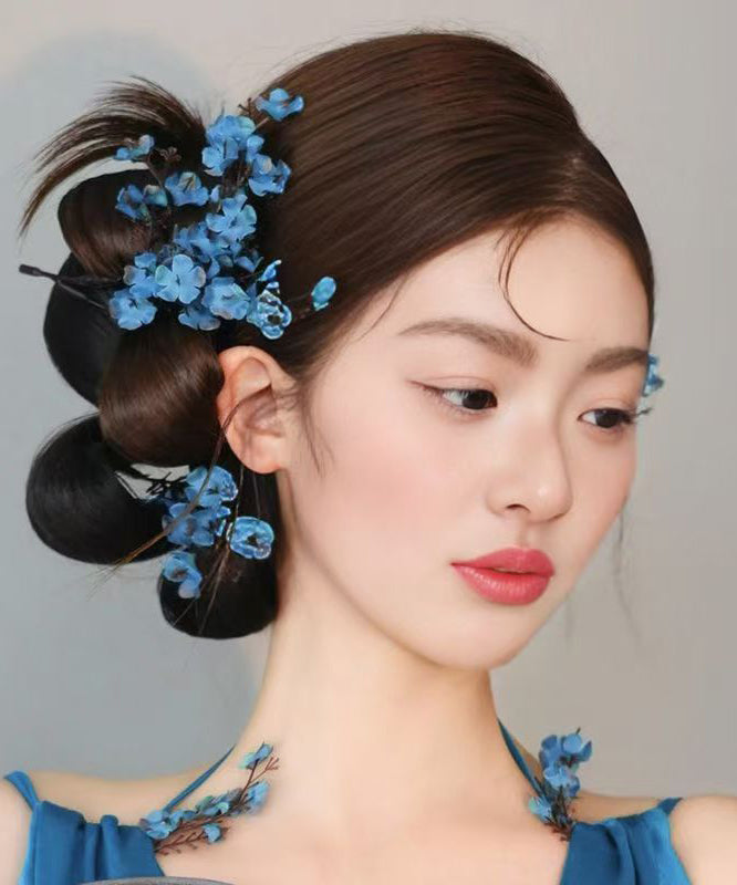 Chinese Style Blue Alloy Acrylic Hairpin Suit