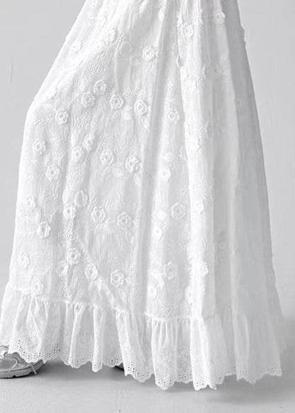 Art White Hollow Out Elastic Waist Cotton Skirt Summer
