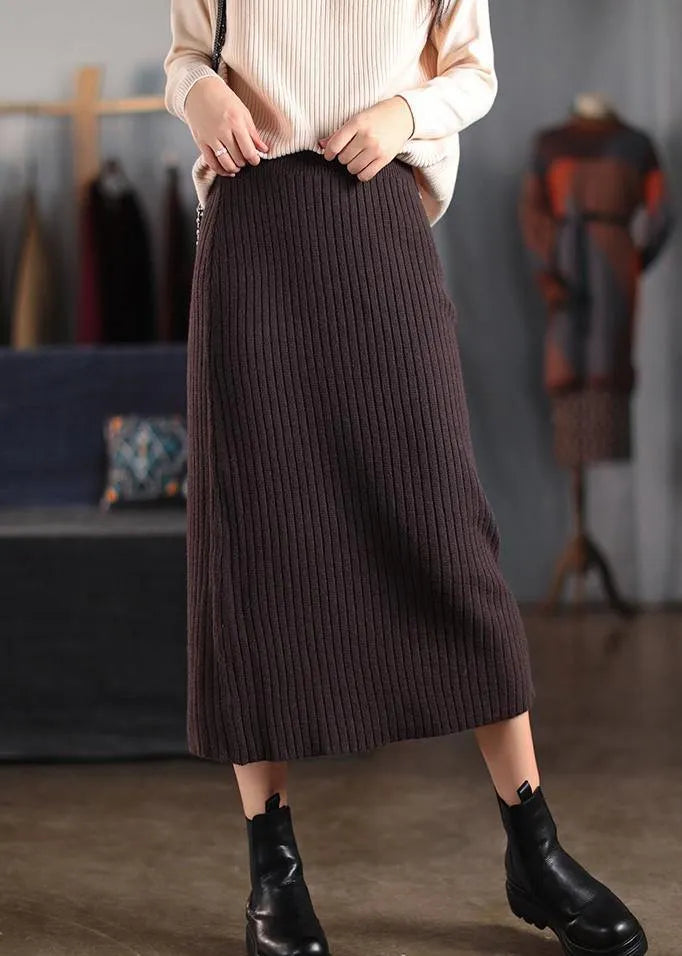 Chocolate Dresses Elastic Waist Patchwork Robes Spring Skirt