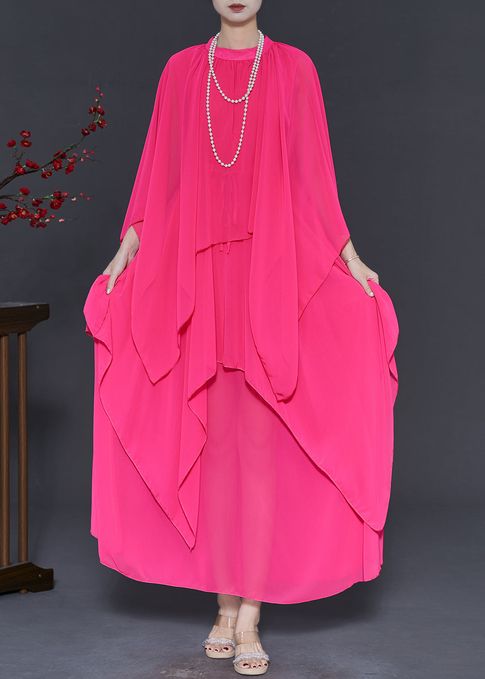 Rose Asymmetrical Oversized Chiffon Sets 2 Piece Fall