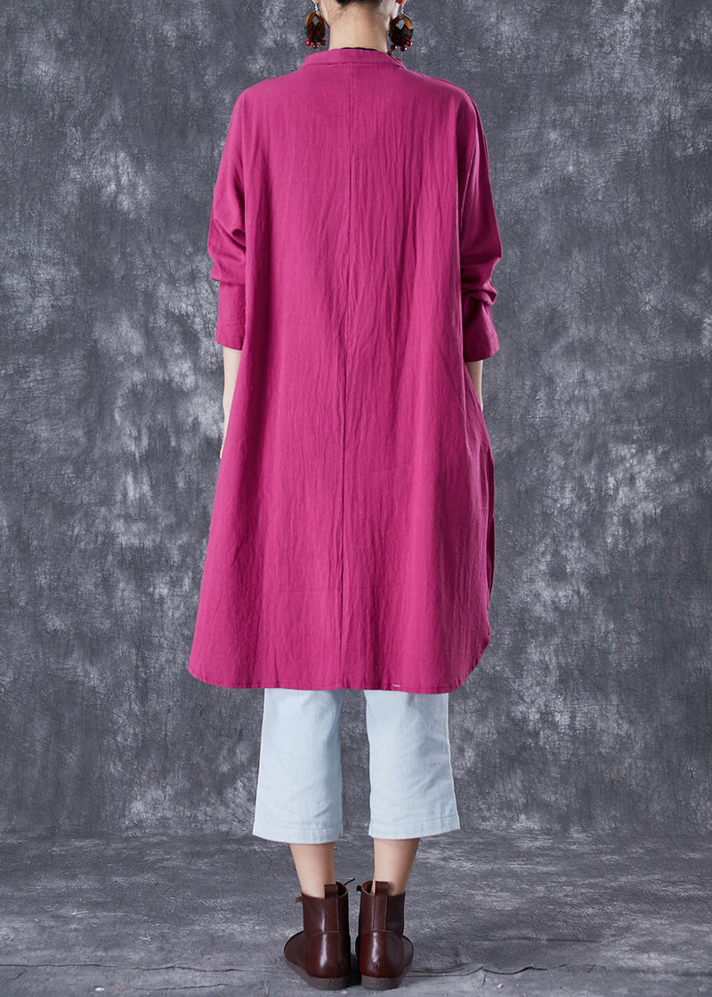 Rose Chinese Button Side Open Linen Long Shirts Fall