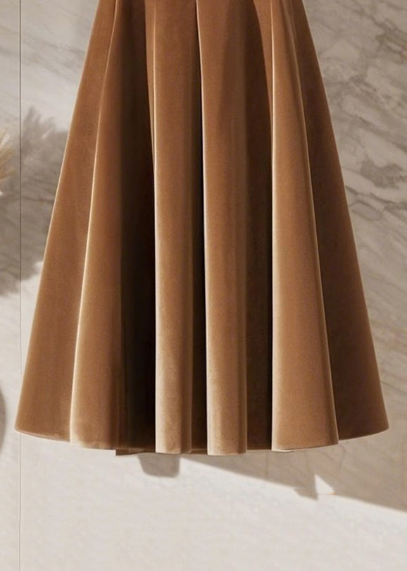 New Coffee High Waist Silk Velvet Skirts Spring